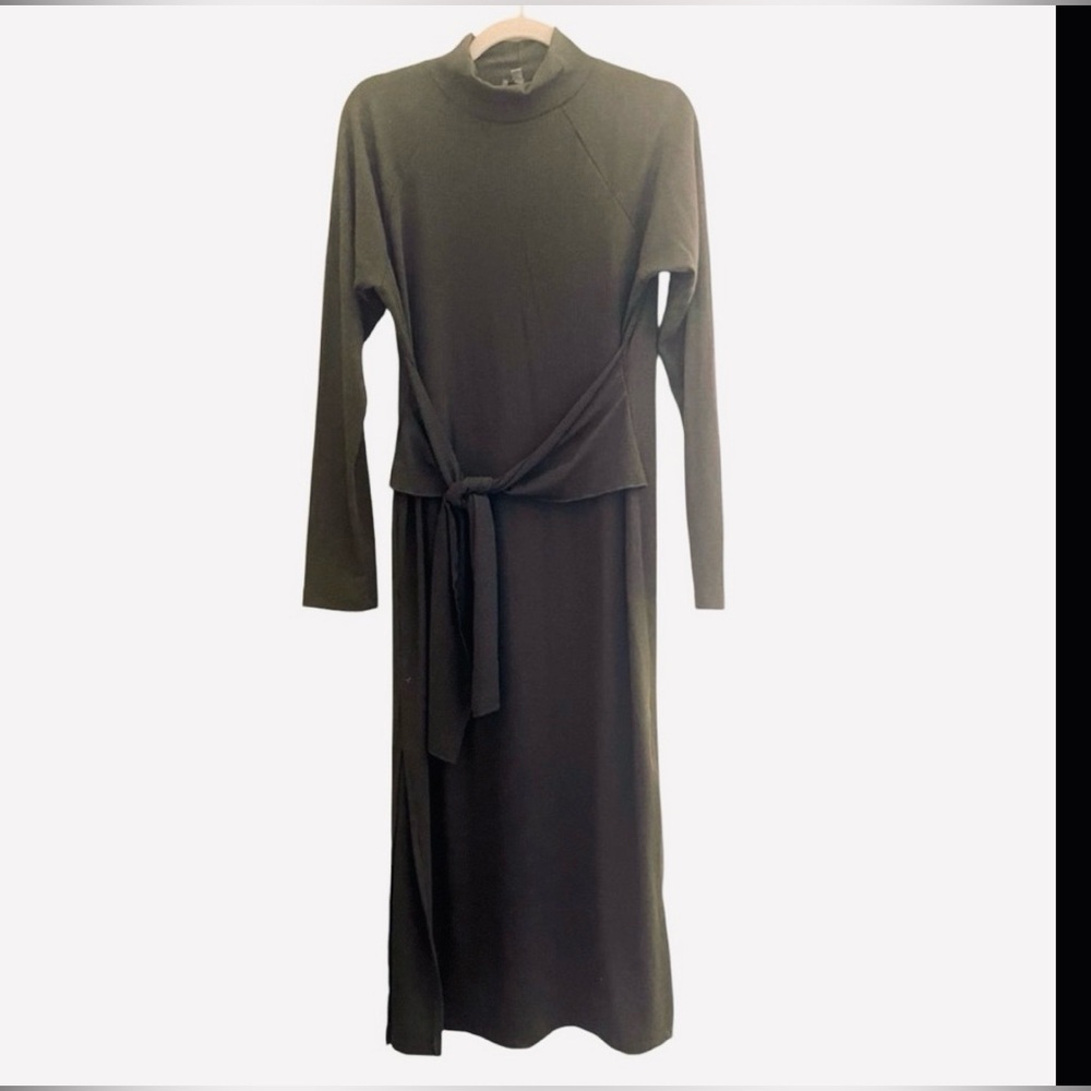 White Birch Ribbed Dark Green Mock Turtle Neck Long Sleeve Dress Size M
